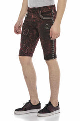 CK207 men's capri denim shorts mottled in burgundy with logo