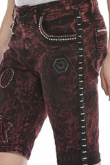 CK207 men's capri denim shorts mottled in burgundy with logo