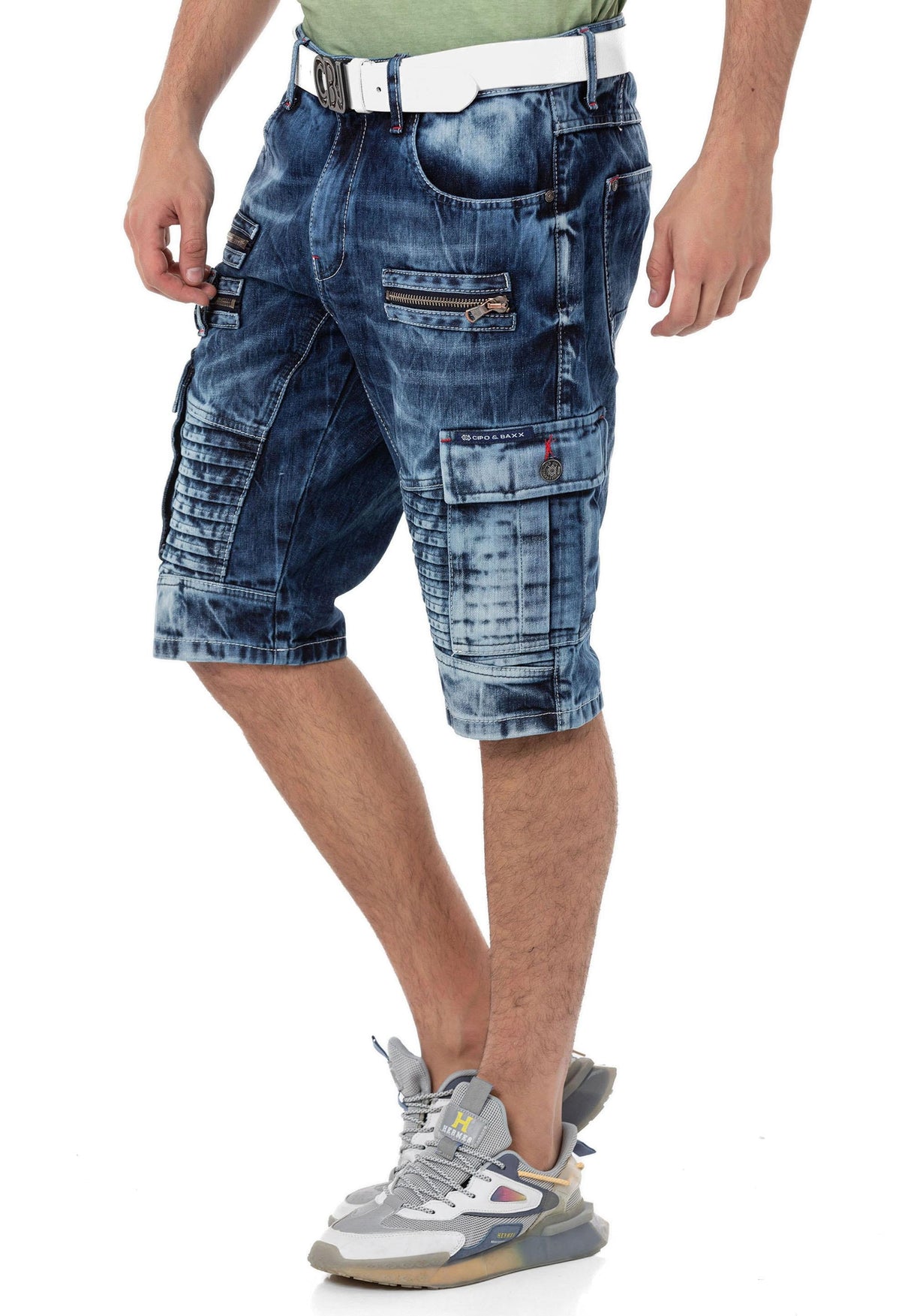 CK295 Men's denim shorts with cargo pockets