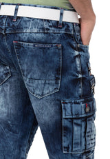 CK295 Men's denim shorts with cargo pockets