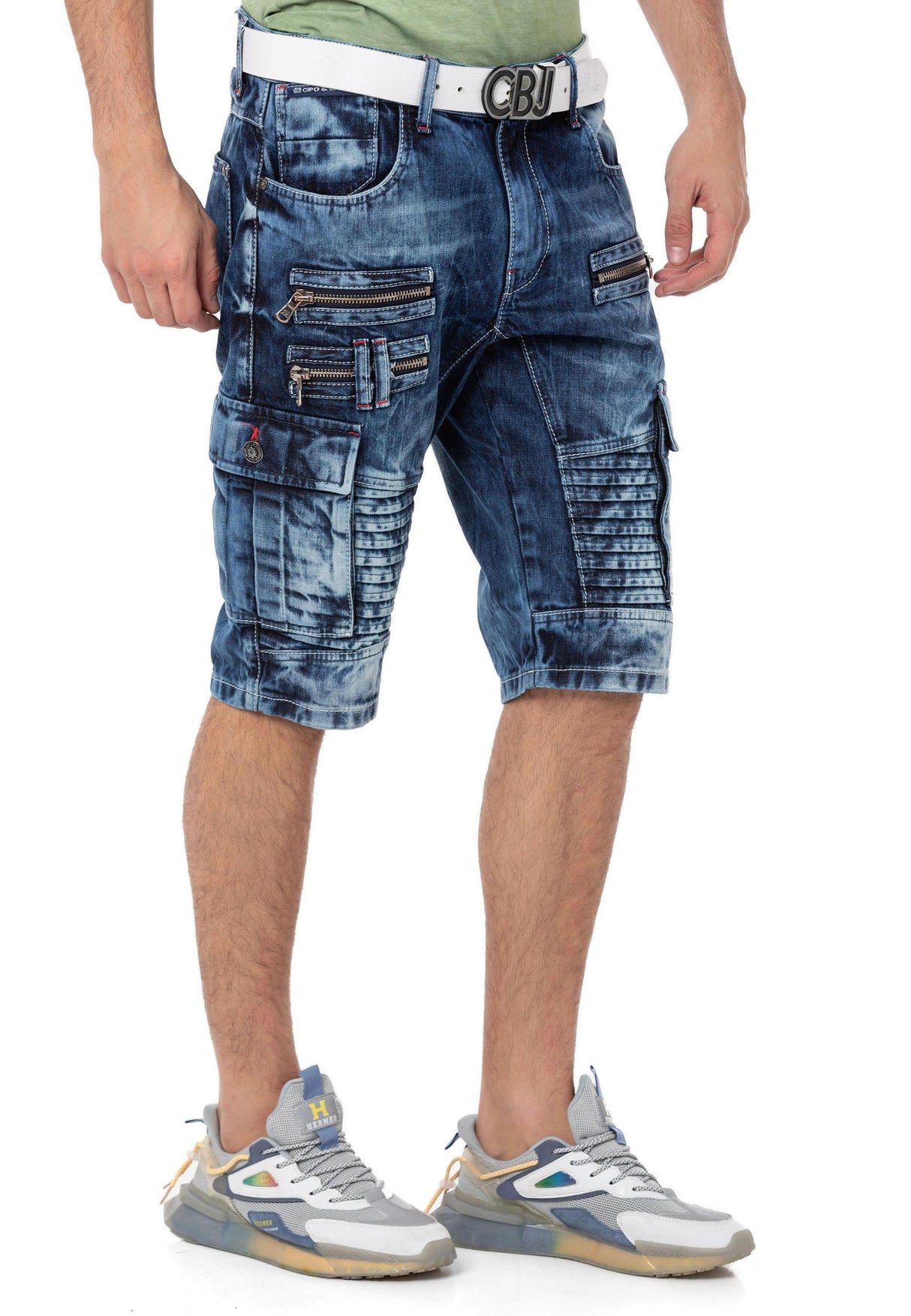CK295 Men's denim shorts with cargo pockets