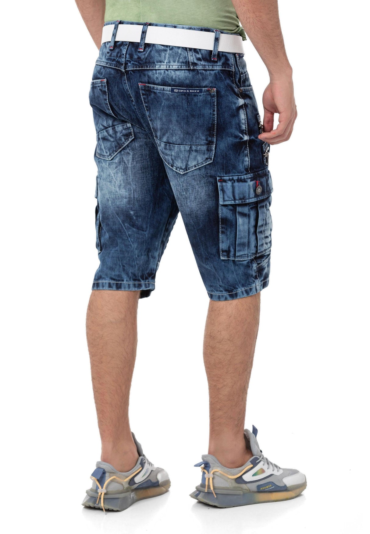 CK295 Men's denim shorts with cargo pockets