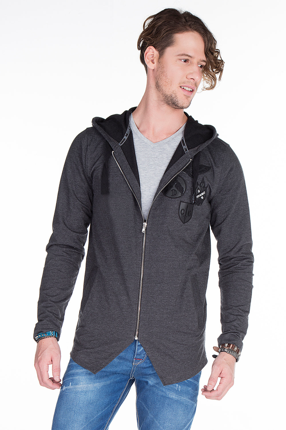 CL238 Men's Sweat Jacket with Unusual Hem