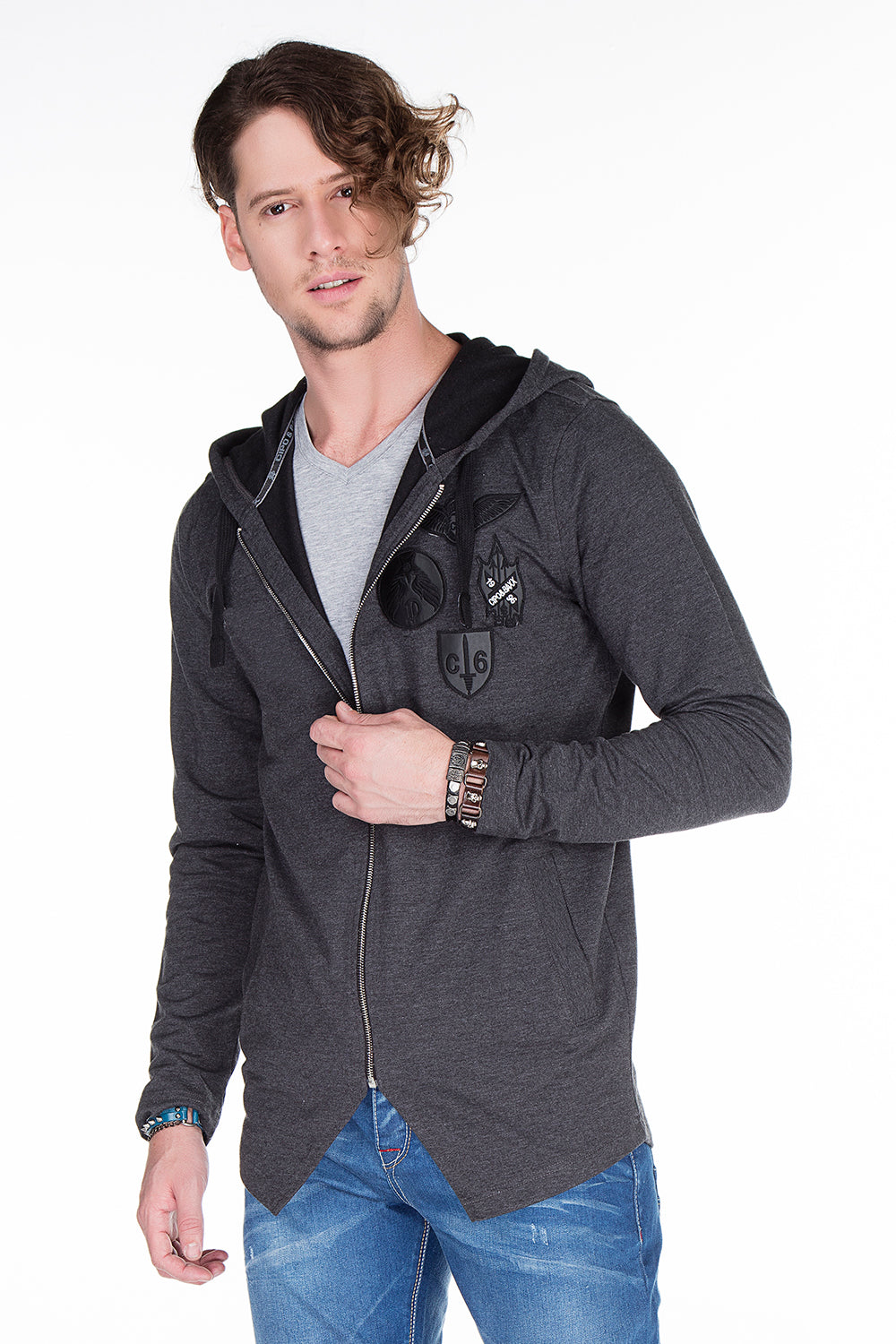 CL238 Men's Sweat Jacket with Unusual Hem