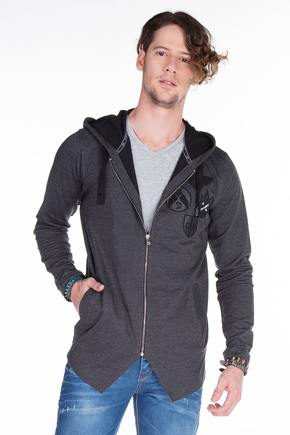 CL238 Men's Sweat Jacket with Unusual Hem