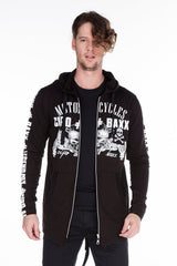 CL239 Men's sweat jacket with trendy biker print elements