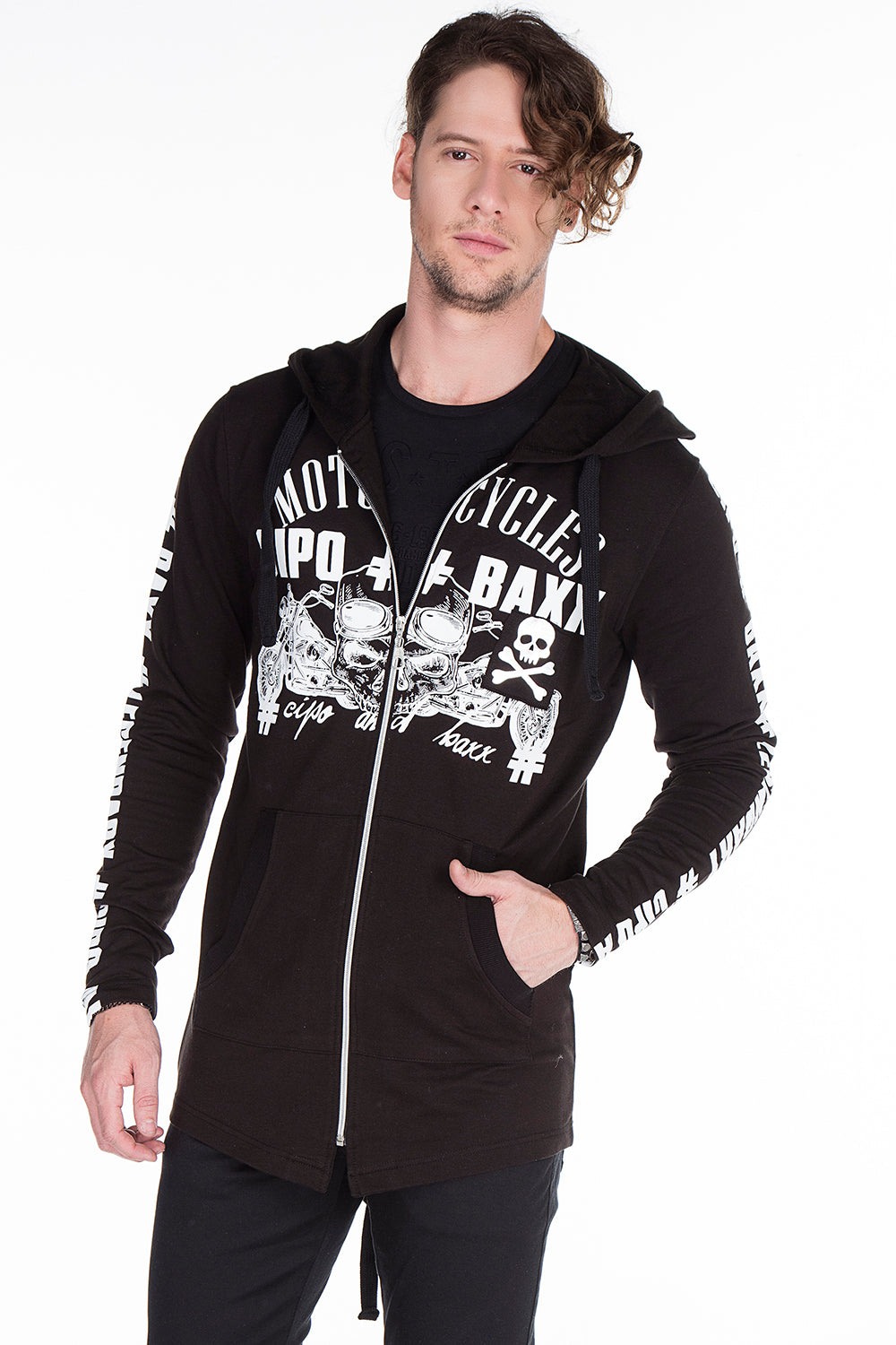 CL239 Men's sweat jacket with trendy biker print elements