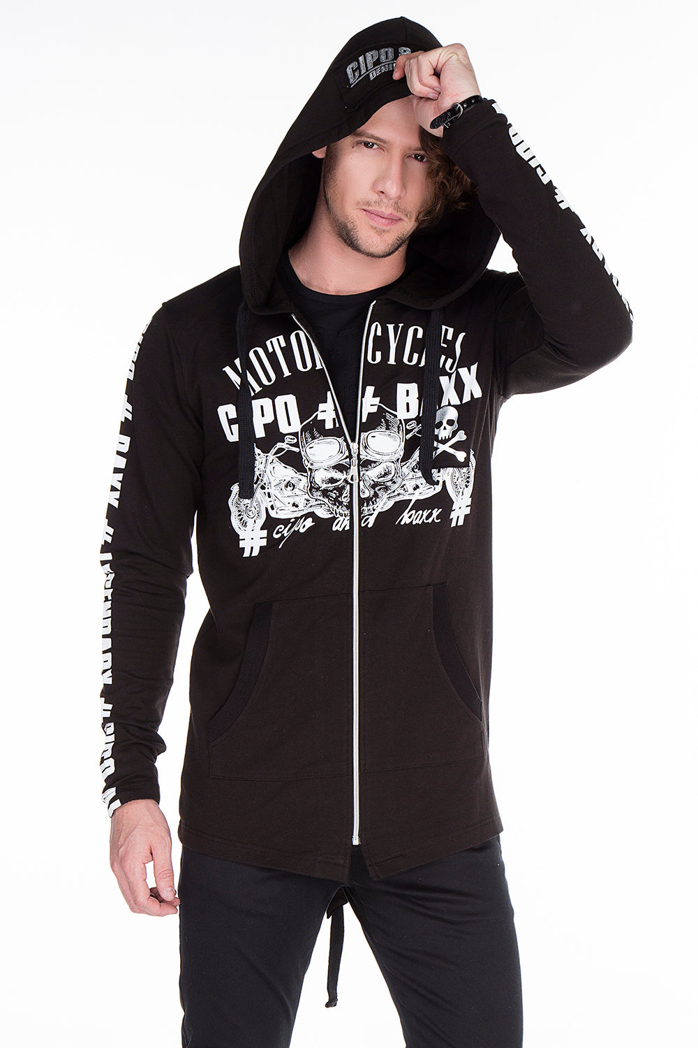 CL239 Men's sweat jacket with trendy biker print elements