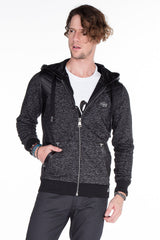 CL251 Men's sweat jacket with cool faux leather appliqués