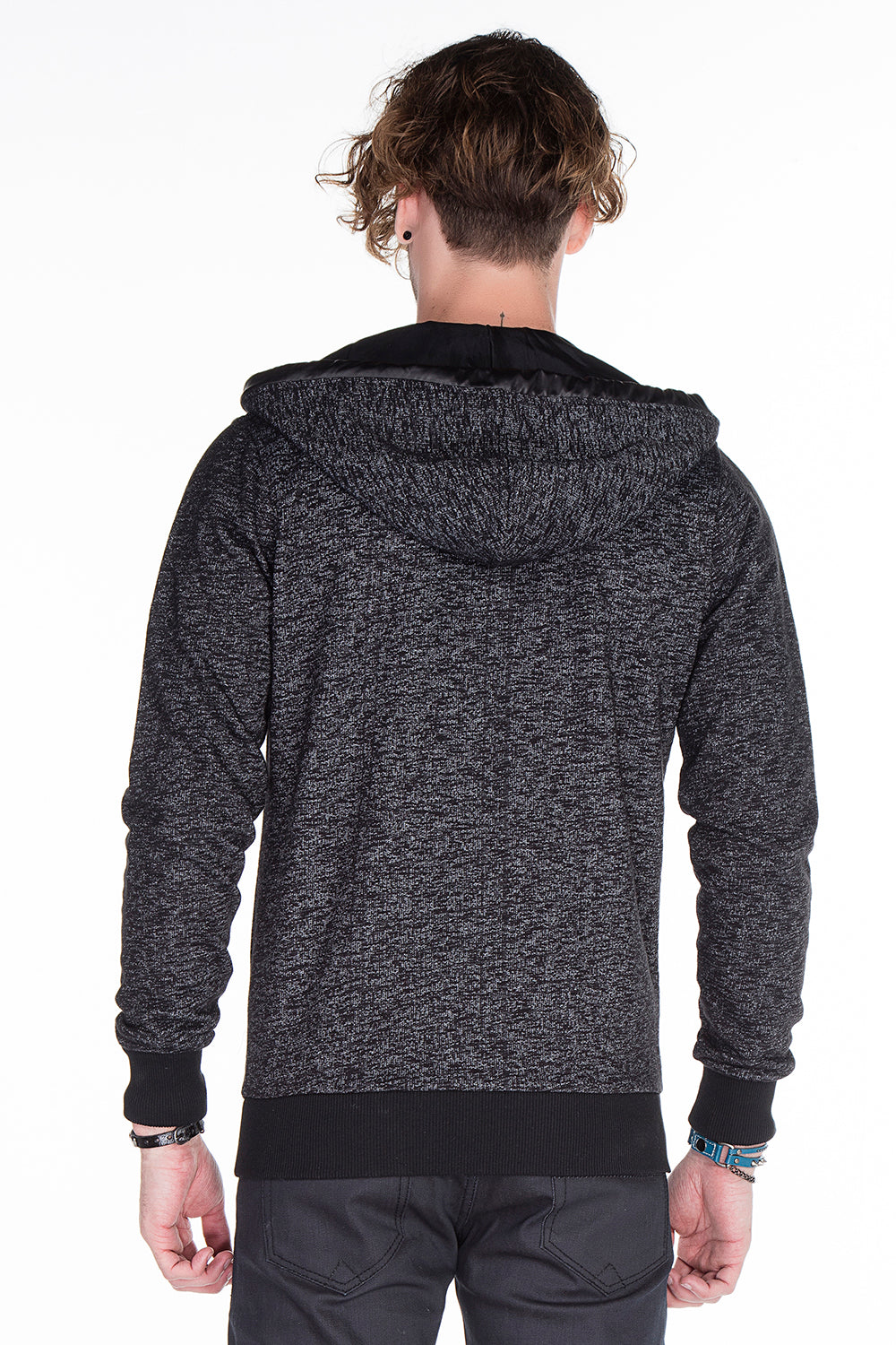 CL251 Men's sweat jacket with cool faux leather appliqués