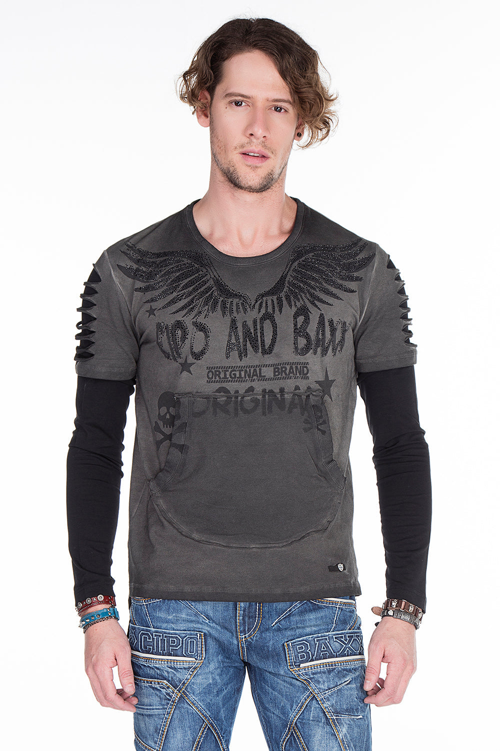 CL265 Men's long-sleeved shirt with gemstone print