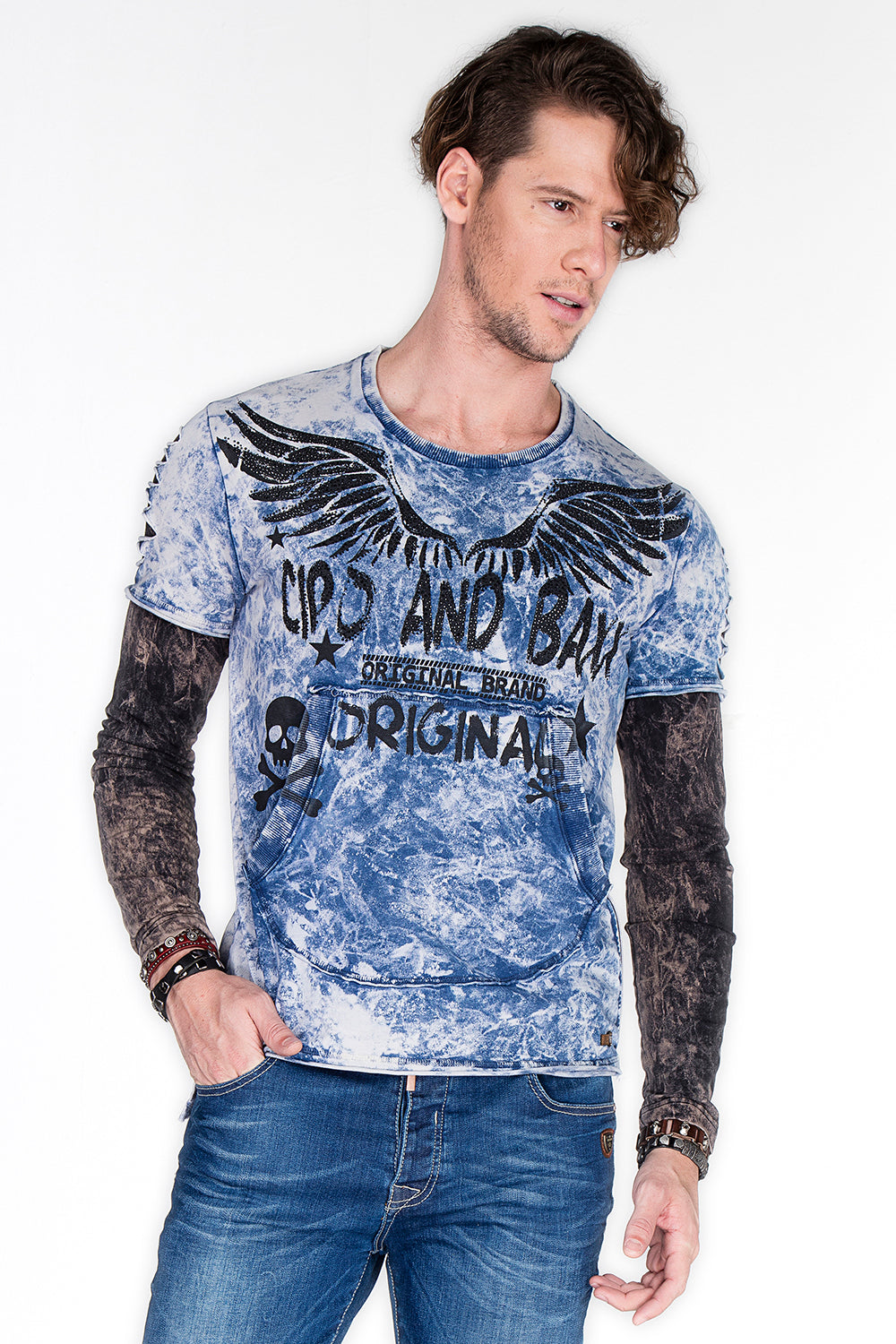 CL265 Men's long-sleeved shirt with gemstone print