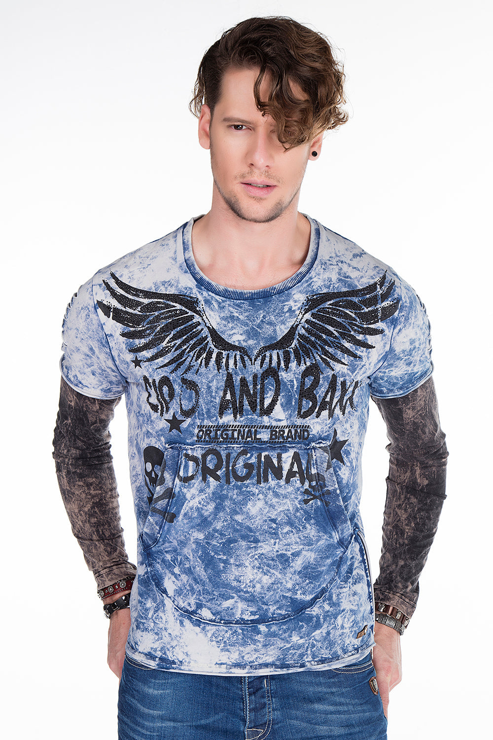 CL265 Men's long-sleeved shirt with gemstone print