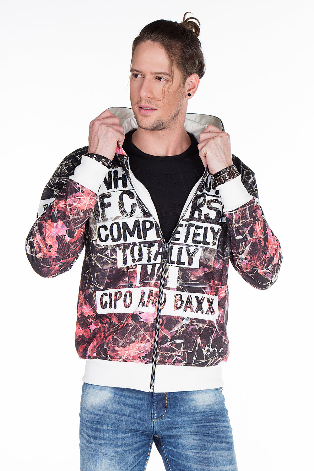 CL270 Men's Sweat Jacket with Lettering Prints