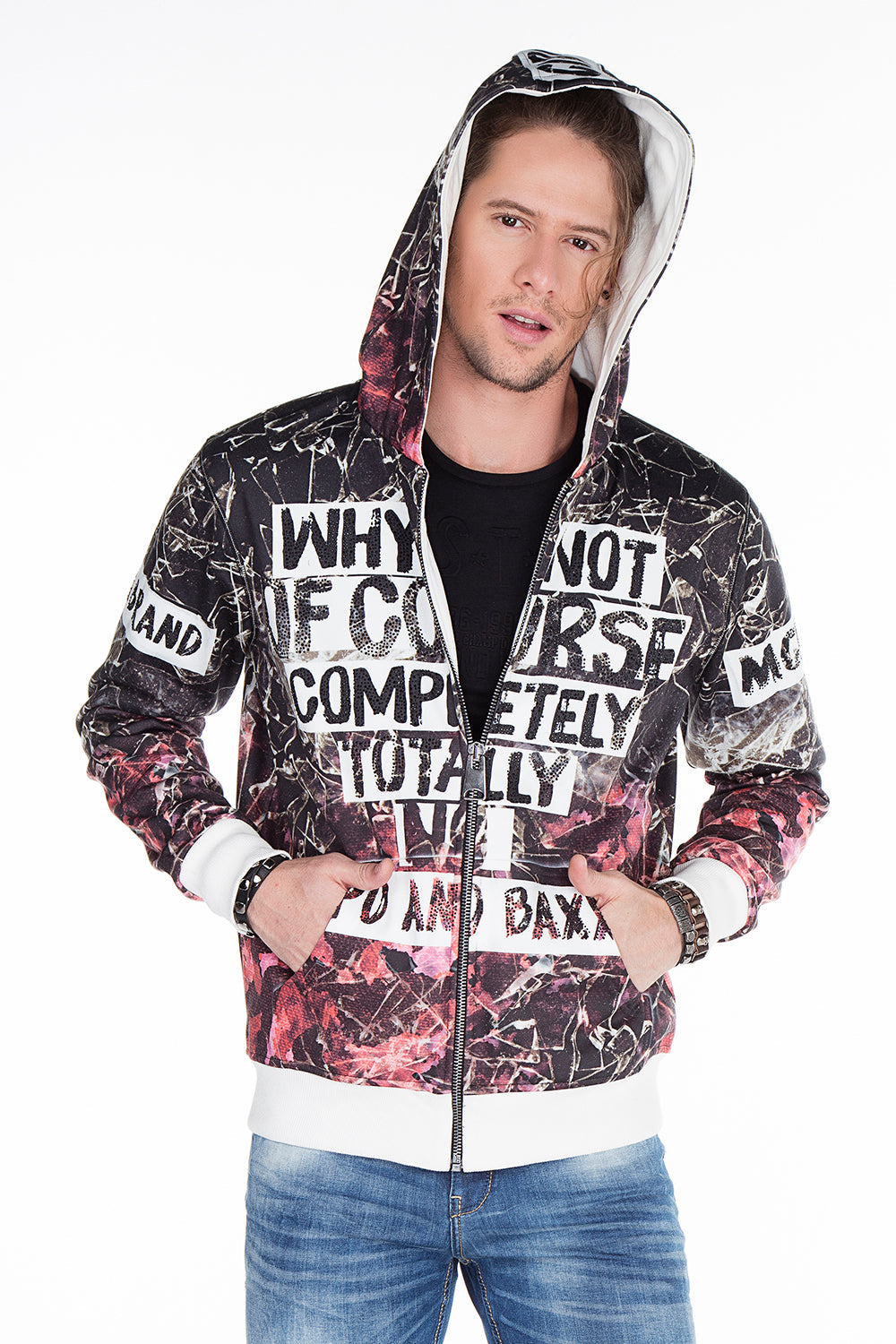 CL270 Men's Sweat Jacket with Lettering Prints