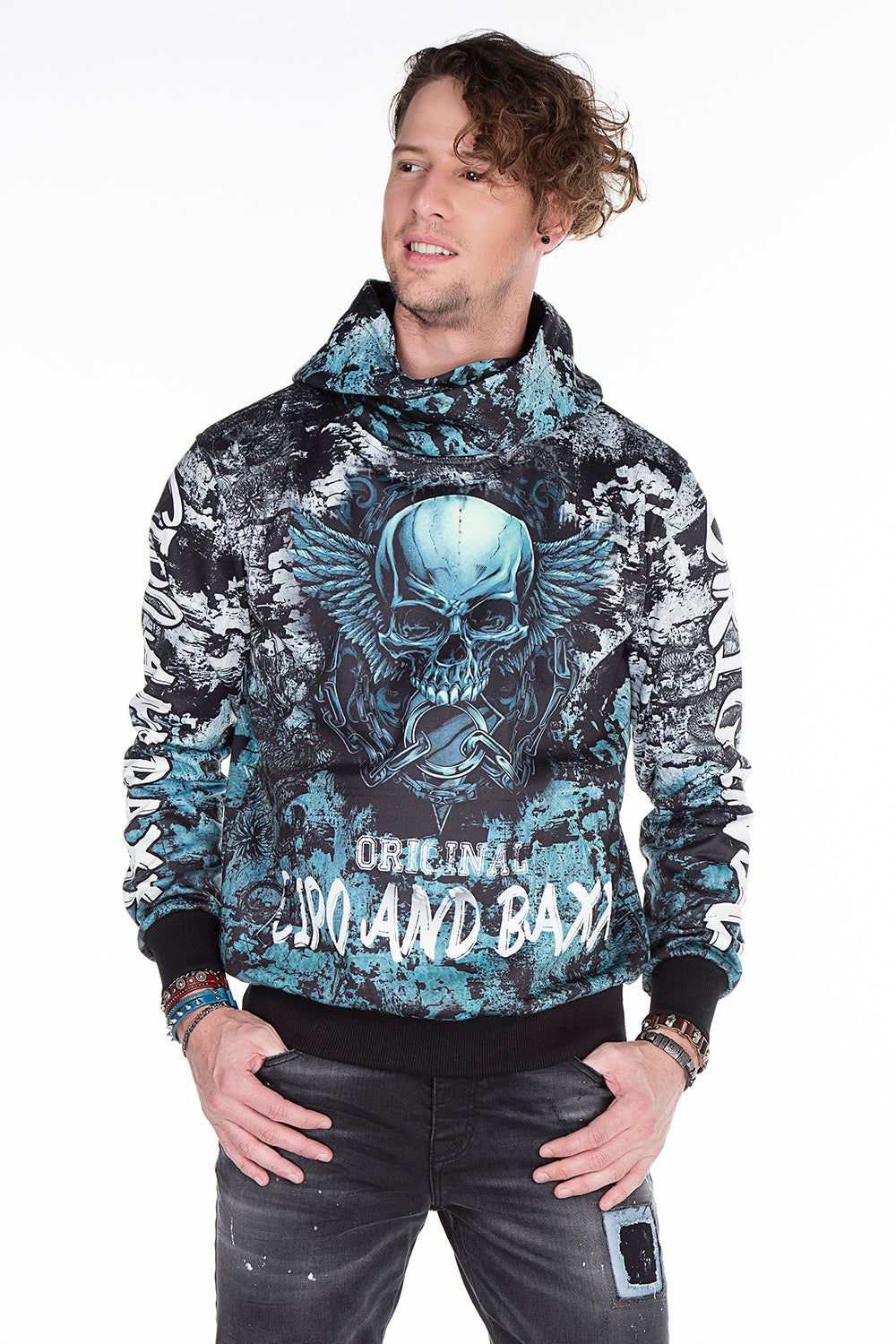 CL271 Men's hooded sweatshirt with cool all-over print
