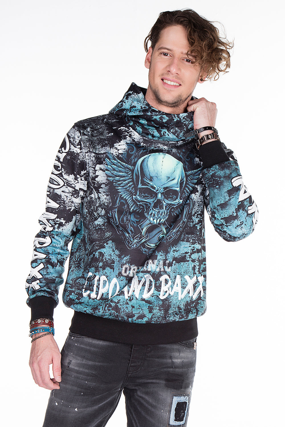 CL271 Men's hooded sweatshirt with cool all-over print