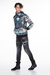 CL271 Men's hooded sweatshirt with cool all-over print
