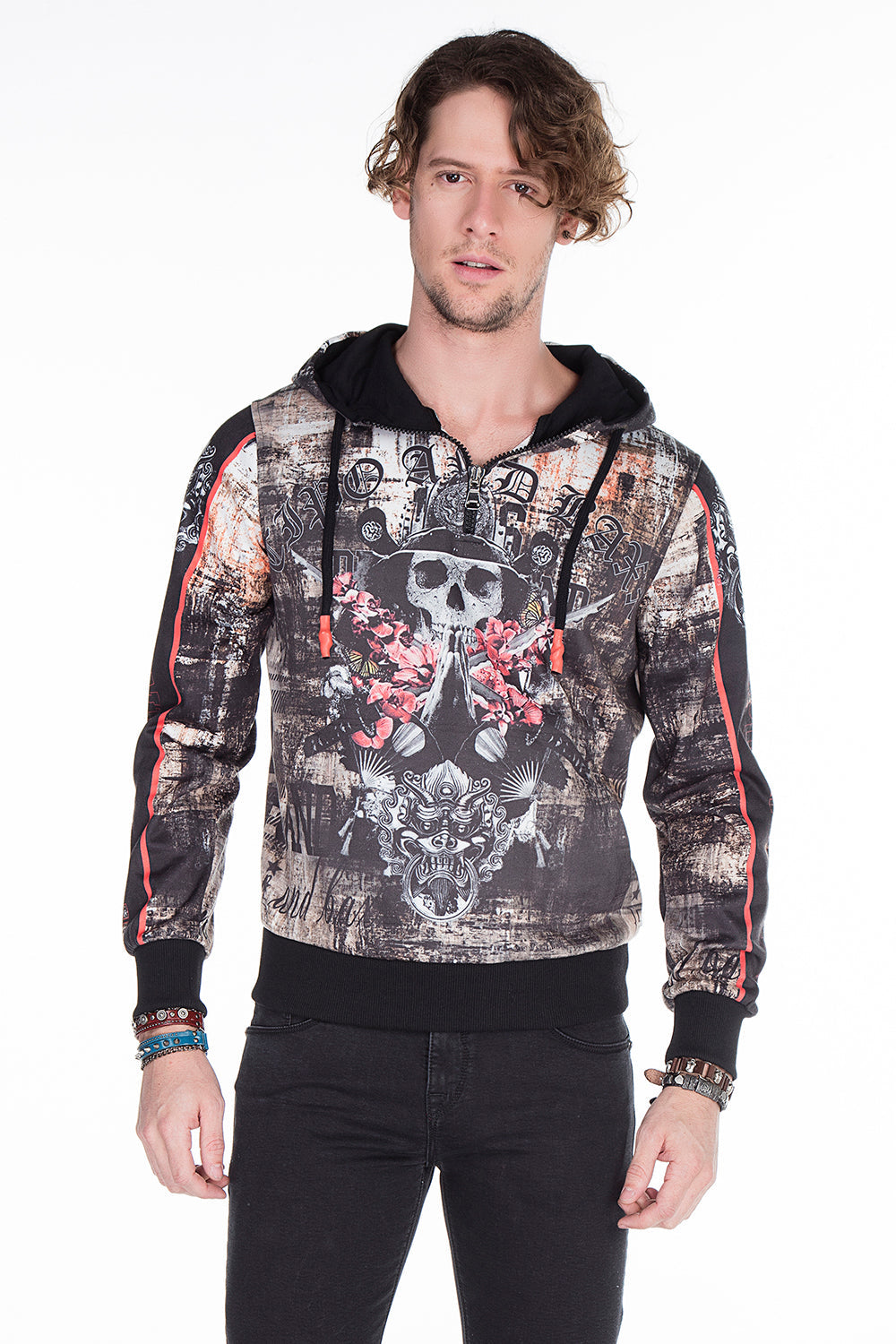 CL272 Men's hooded sweatshirt with cool all-over print