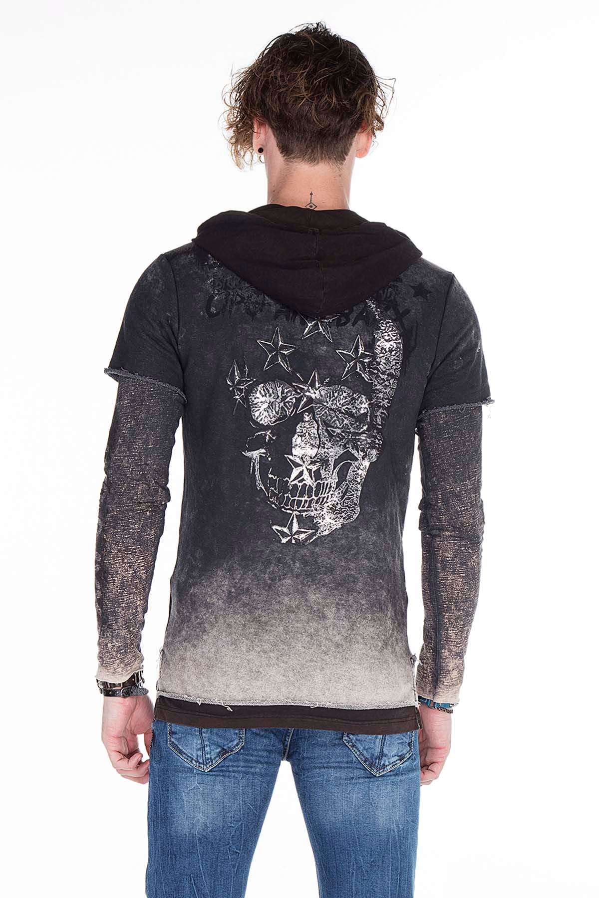 CL279 Men's hooded sweatshirt with faded prints