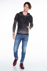CL279 Men's hooded sweatshirt with faded prints