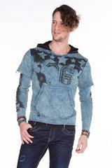 CL279 Men's hooded sweatshirt with faded prints
