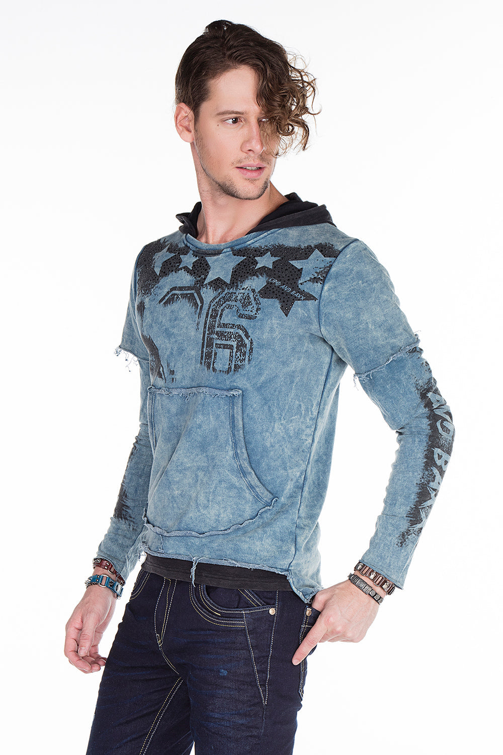 CL279 Men's hooded sweatshirt with faded prints