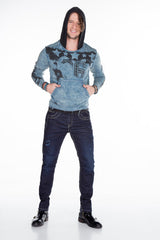 CL279 Men's hooded sweatshirt with faded prints