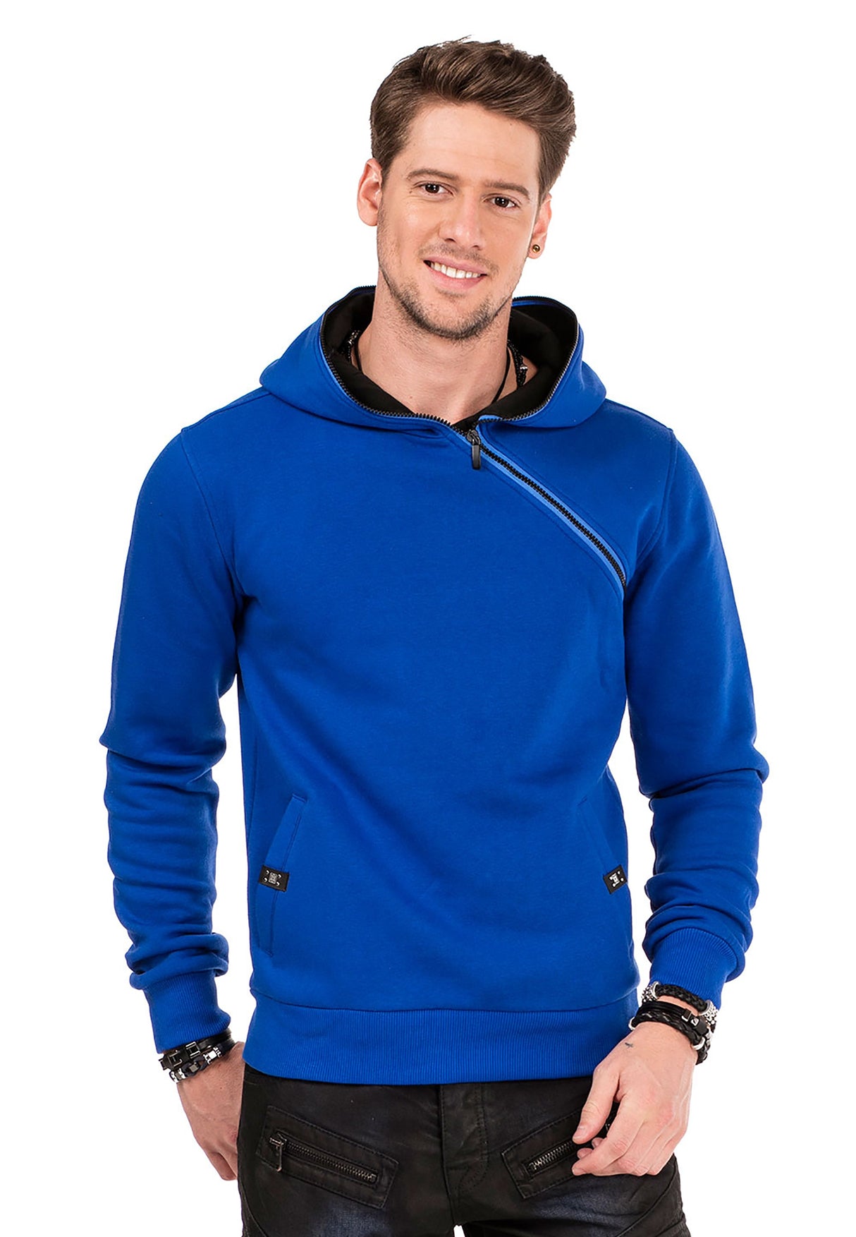 CL329 Men's hooded sweatshirt with zip collar