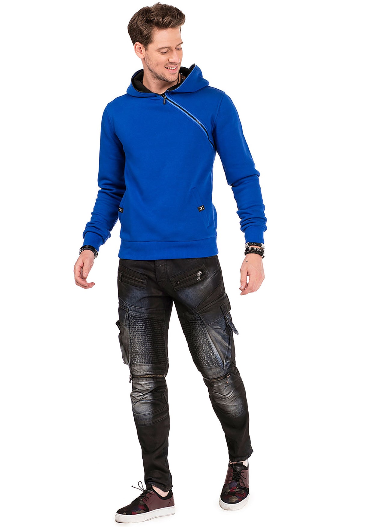 CL329 Men's hooded sweatshirt with zip collar