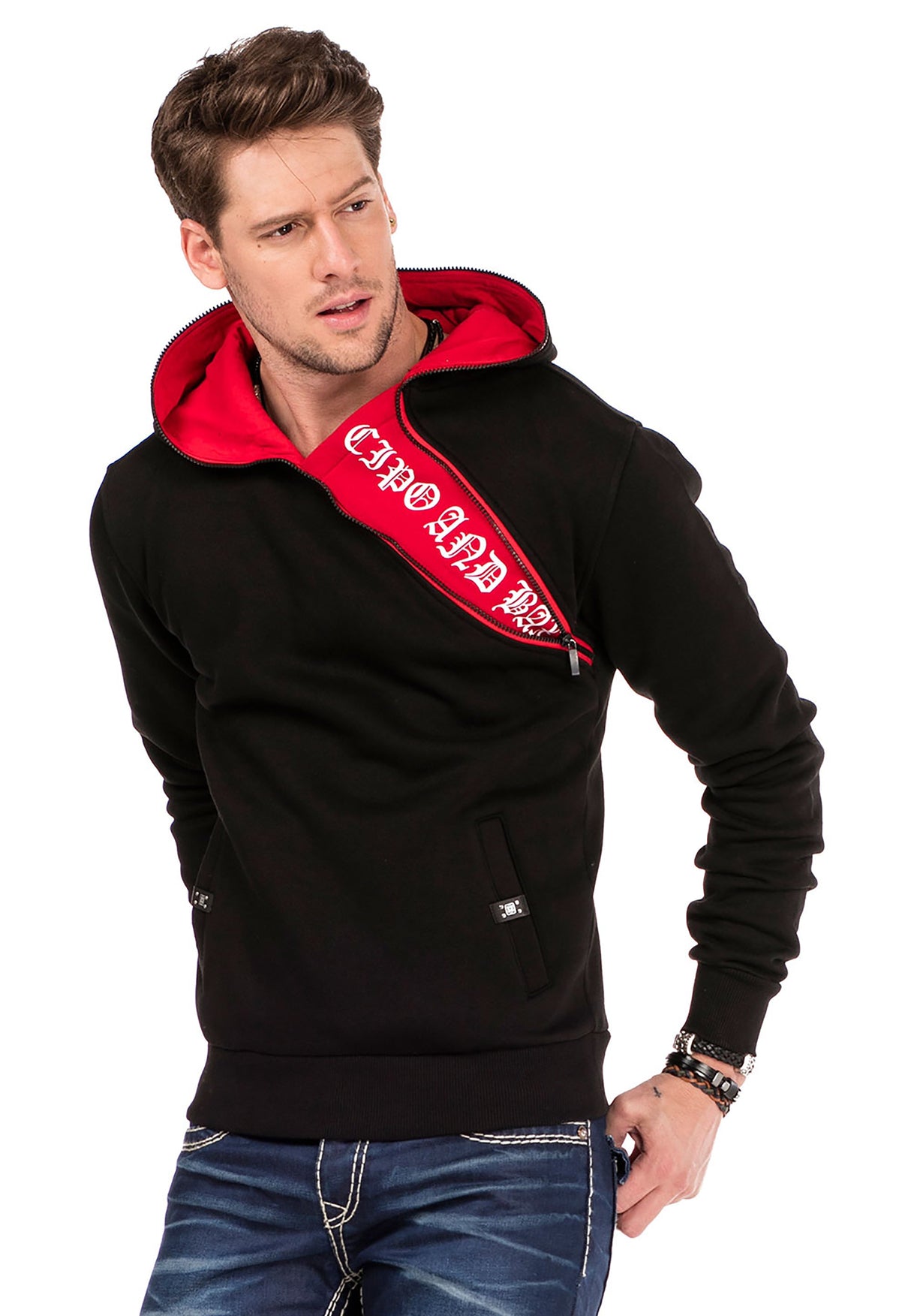 CL329 Men's hooded sweatshirt with zip collar