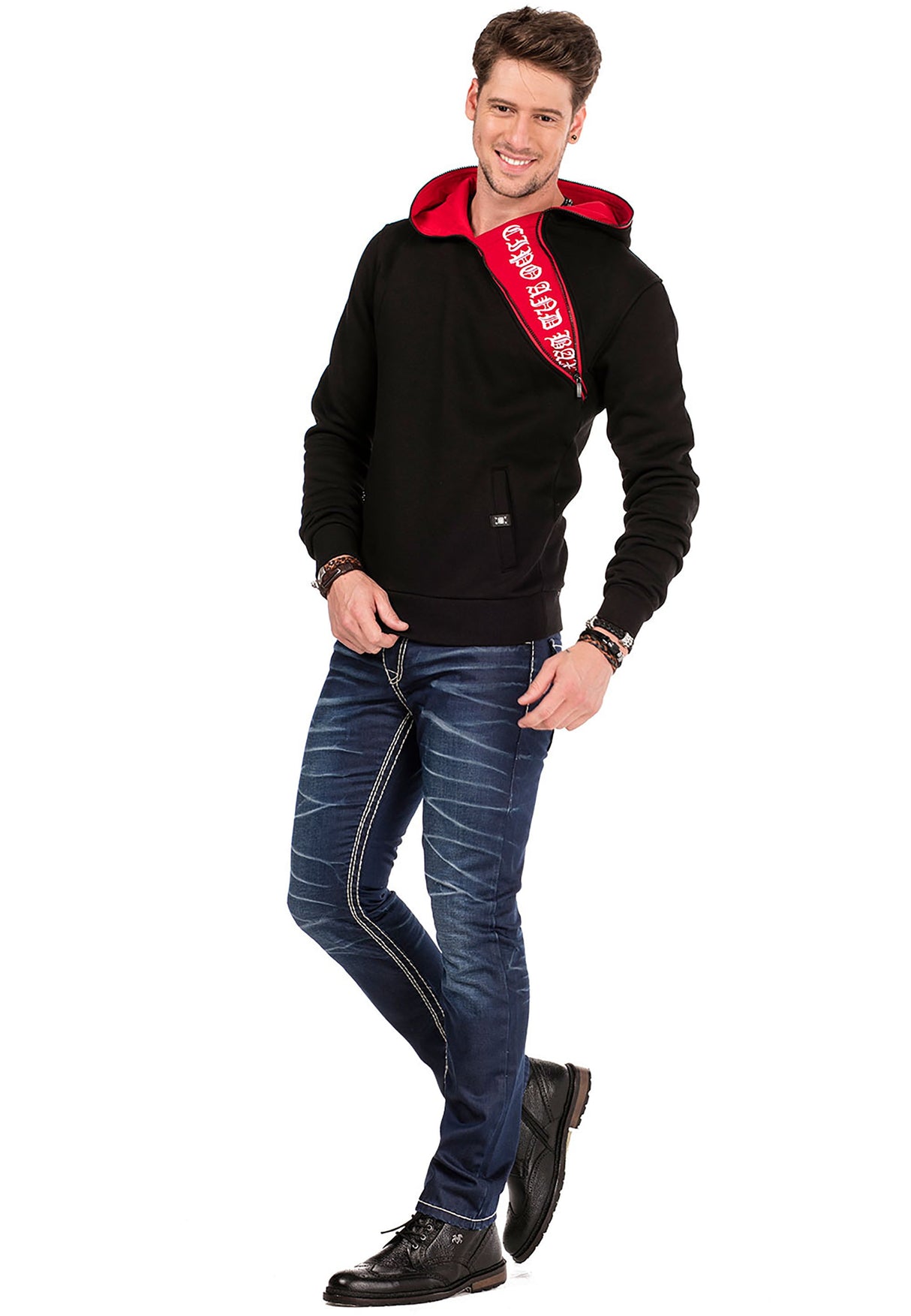 CL329 Men's hooded sweatshirt with zip collar