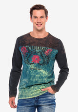 CL351 Men's long-sleeved shirt with gemstone print