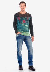 CL351 Men's long-sleeved shirt with gemstone print