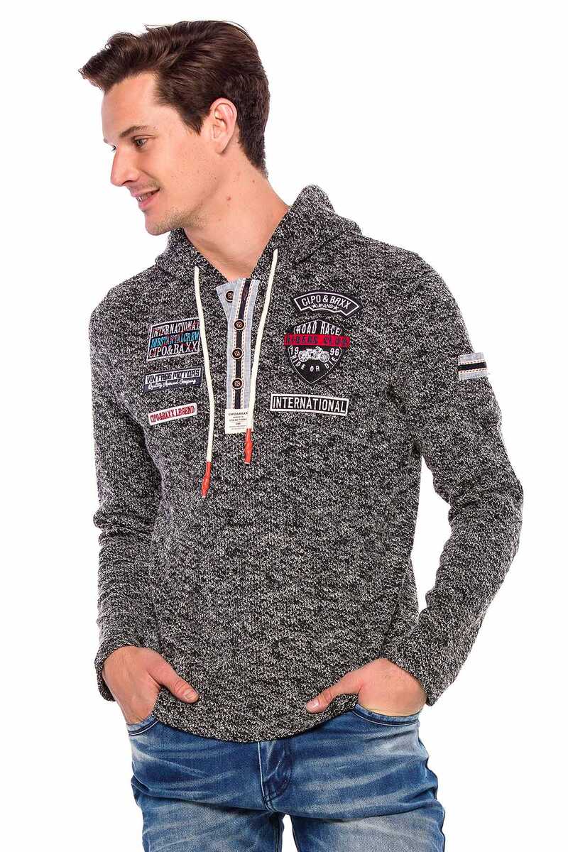 CL359 Men's hooded sweatshirt with various patches