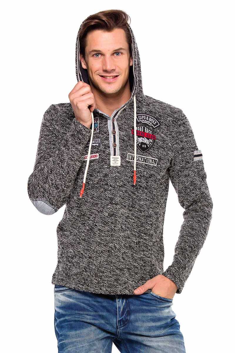 CL359 Men's hooded sweatshirt with various patches
