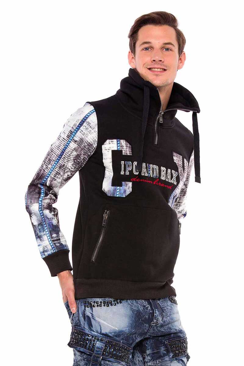 CL366 Men's hooded sweatshirt with printed sleeves