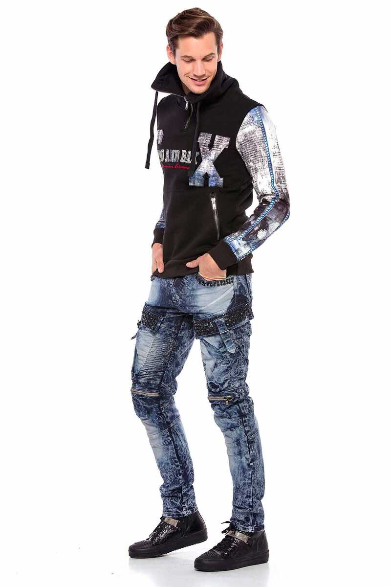 CL366 Men's hooded sweatshirt with printed sleeves