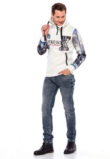 CL366 Men's hooded sweatshirt with printed sleeves