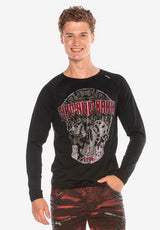 CL395 Men's long-sleeved shirt with stylish skull motif