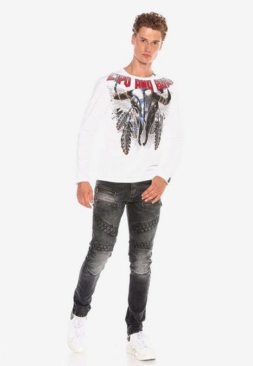 CL396 Men's long-sleeved shirt with cool skull print