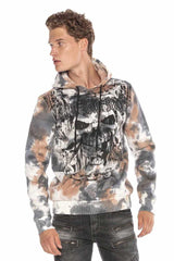 CL405 Men's hooded sweatshirt with trendy rhinestone appliqués