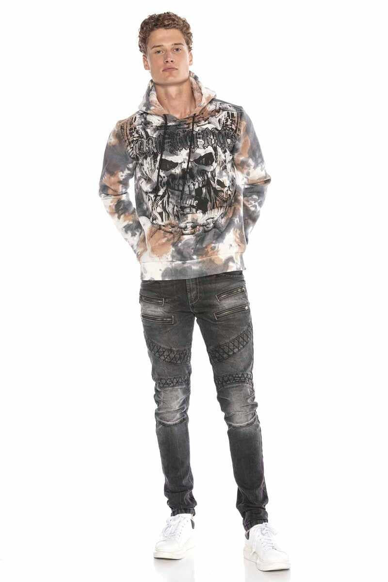 CL405 Men's hooded sweatshirt with trendy rhinestone appliqués