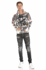 CL405 Men's hooded sweatshirt with trendy rhinestone appliqués