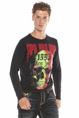 CL406 Men's long-sleeved shirt with stylish rhinestone appliqués