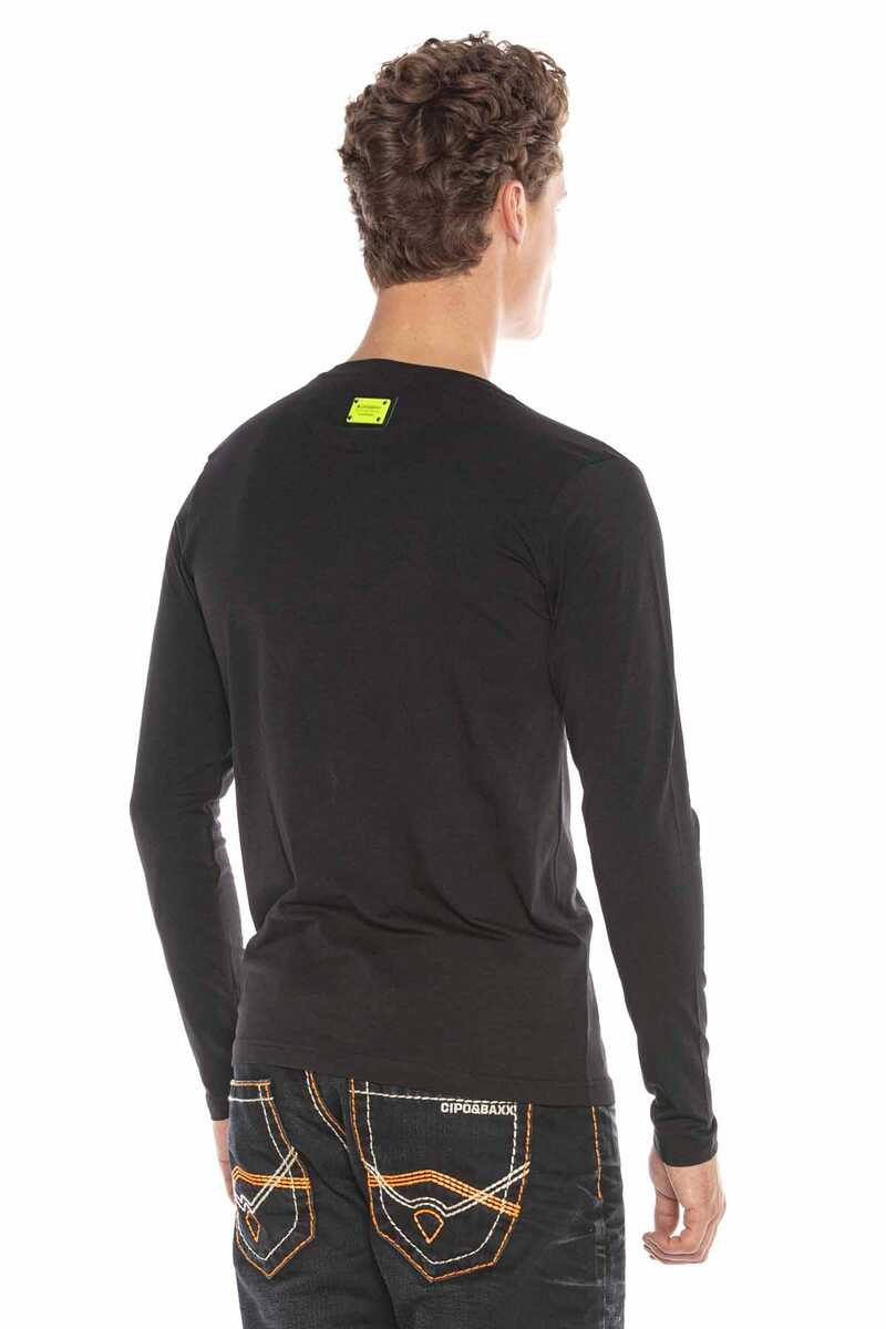 CL406 Men's long-sleeved shirt with stylish rhinestone appliqués