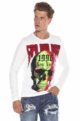 CL406 Men's long-sleeved shirt with stylish rhinestone appliqués