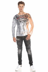 CL408 Men's long-sleeved shirt with extravagant print