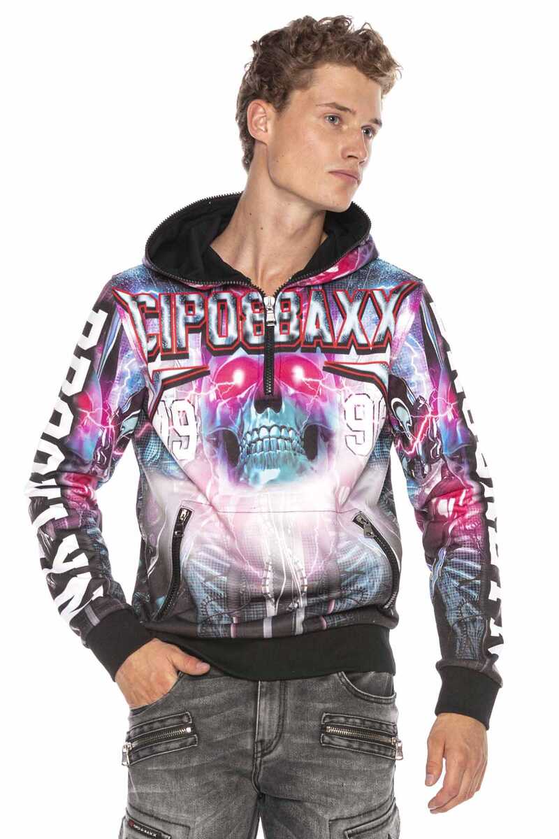 CL416 Men's hooded sweatshirt with striking all-over print design