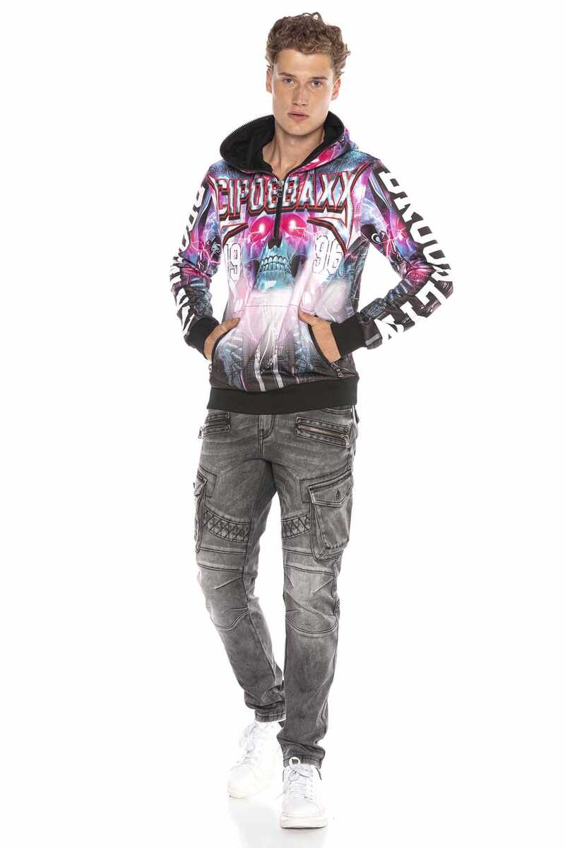 CL416 Men's hooded sweatshirt with striking all-over print design